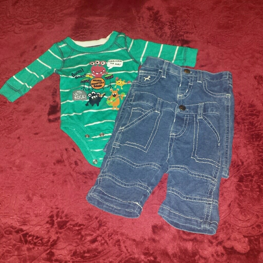 Cute! 2 boys jeans & matching shirt.